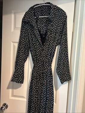 Banana Republic Black Dress with White Dot Print - Long Sleeve Wrap Style